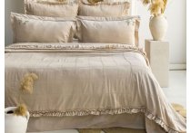 Постельное белье Washed Cotton Saheser - Fiorella Beige с вышивкой и покрывалом (Турция), евро